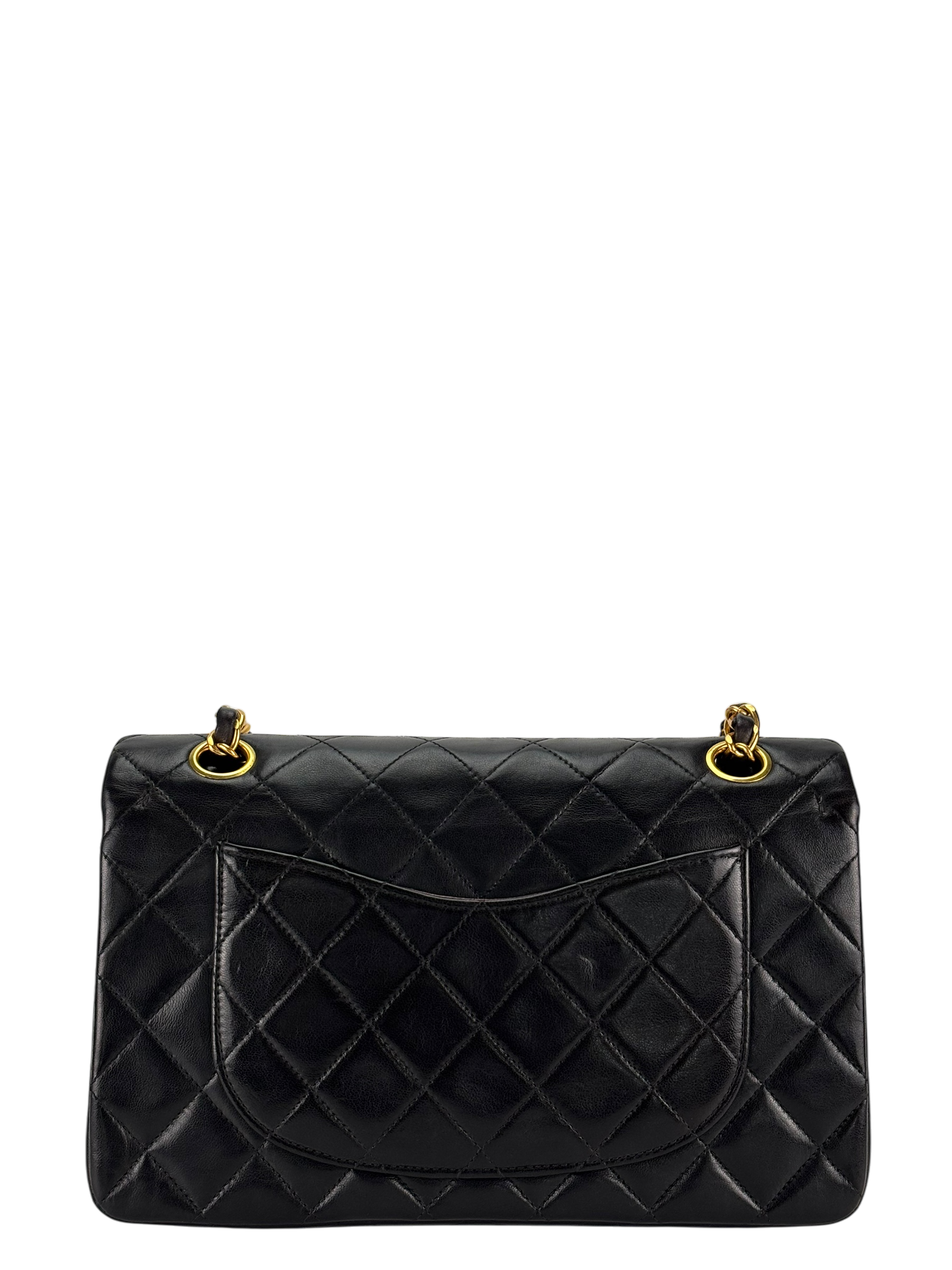 CHANEL - Small Classic Double Flap Bag Black Lambskin Gold Hardware (CF23)