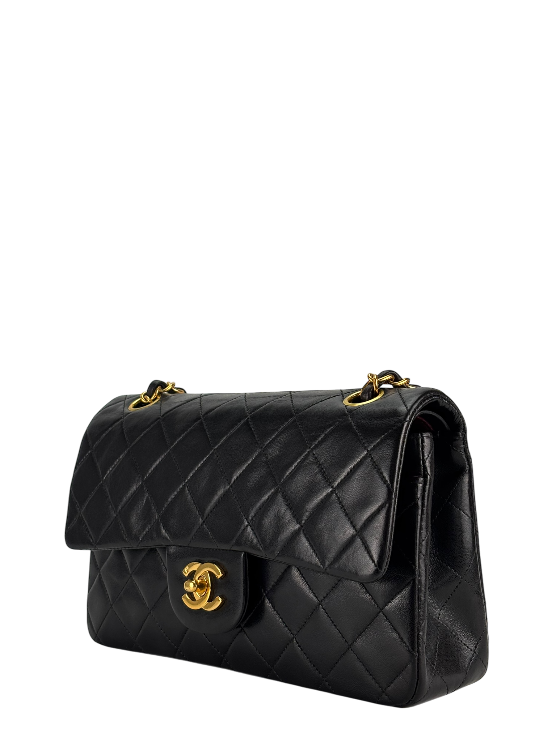 CHANEL - Small Classic Double Flap Bag Black Lambskin Gold Hardware (CF23)
