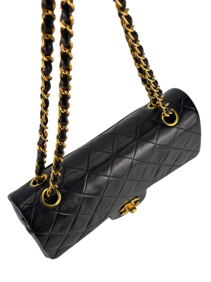 CHANEL - Small Classic Double Flap Bag Black Lambskin Gold Hardware (CF23)