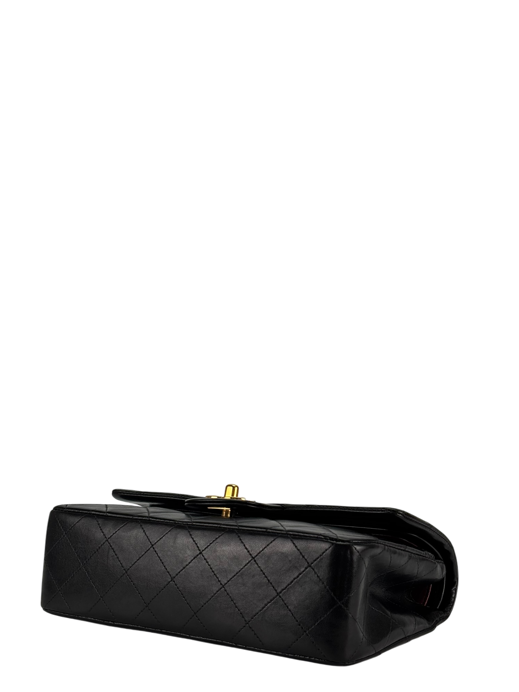 CHANEL - Small Classic Double Flap Bag Black Lambskin Gold Hardware (CF23)