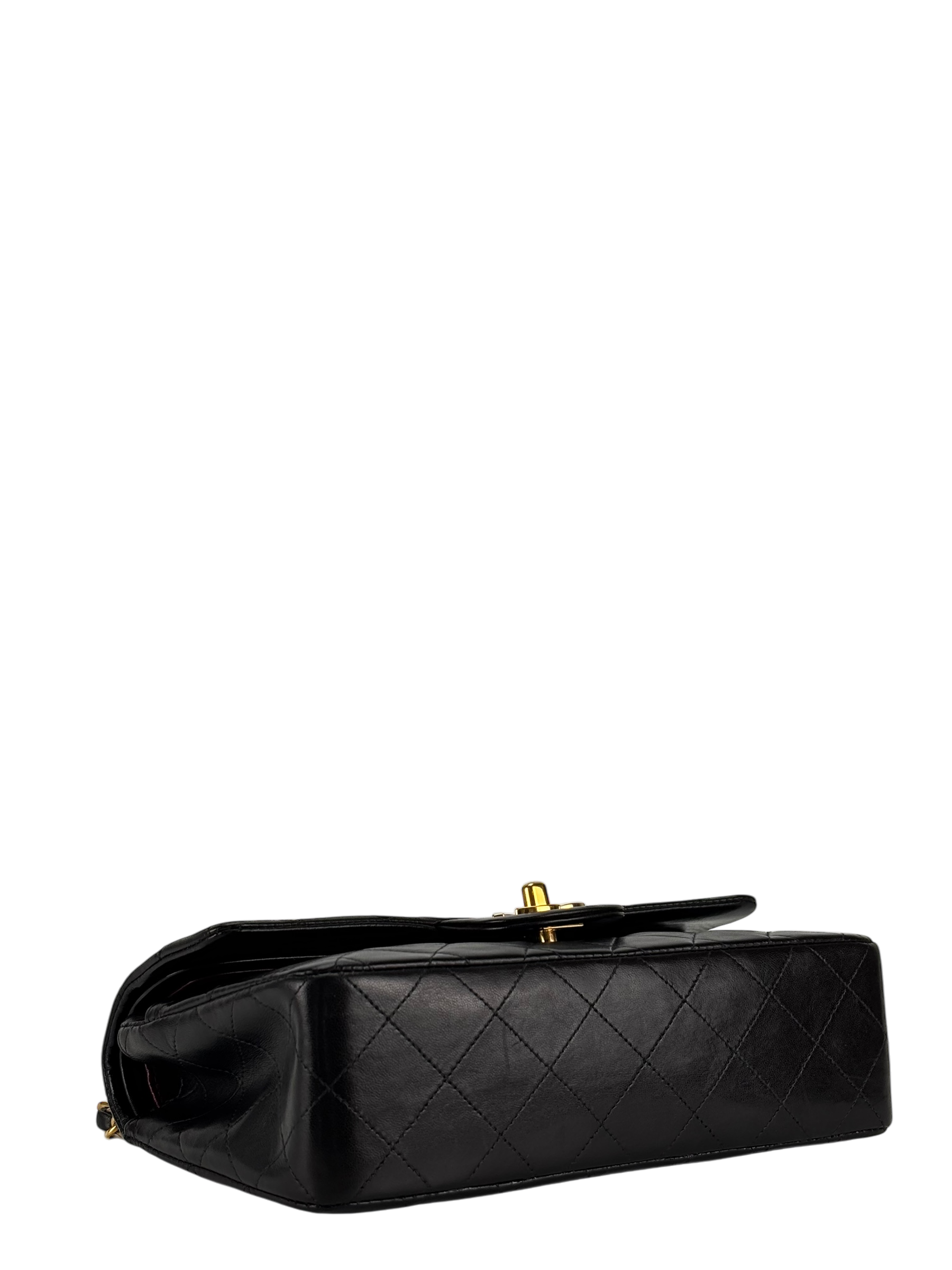 CHANEL - Small Classic Double Flap Bag Black Lambskin Gold Hardware (CF23)