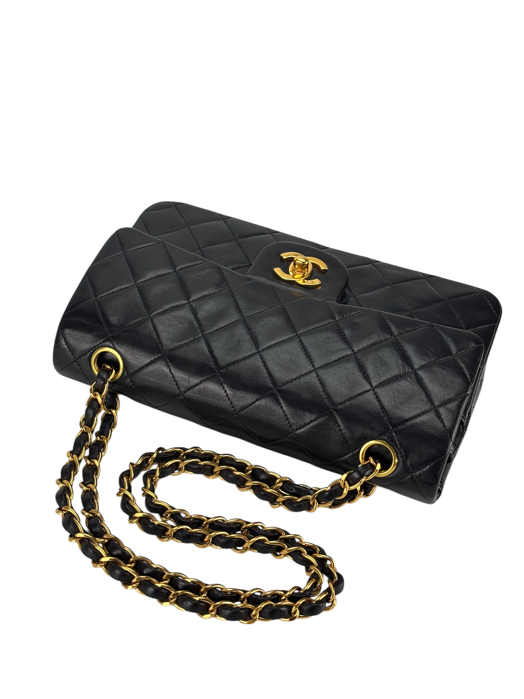 CHANEL - Small Classic Double Flap Bag Black Lambskin Gold Hardware (CF23)