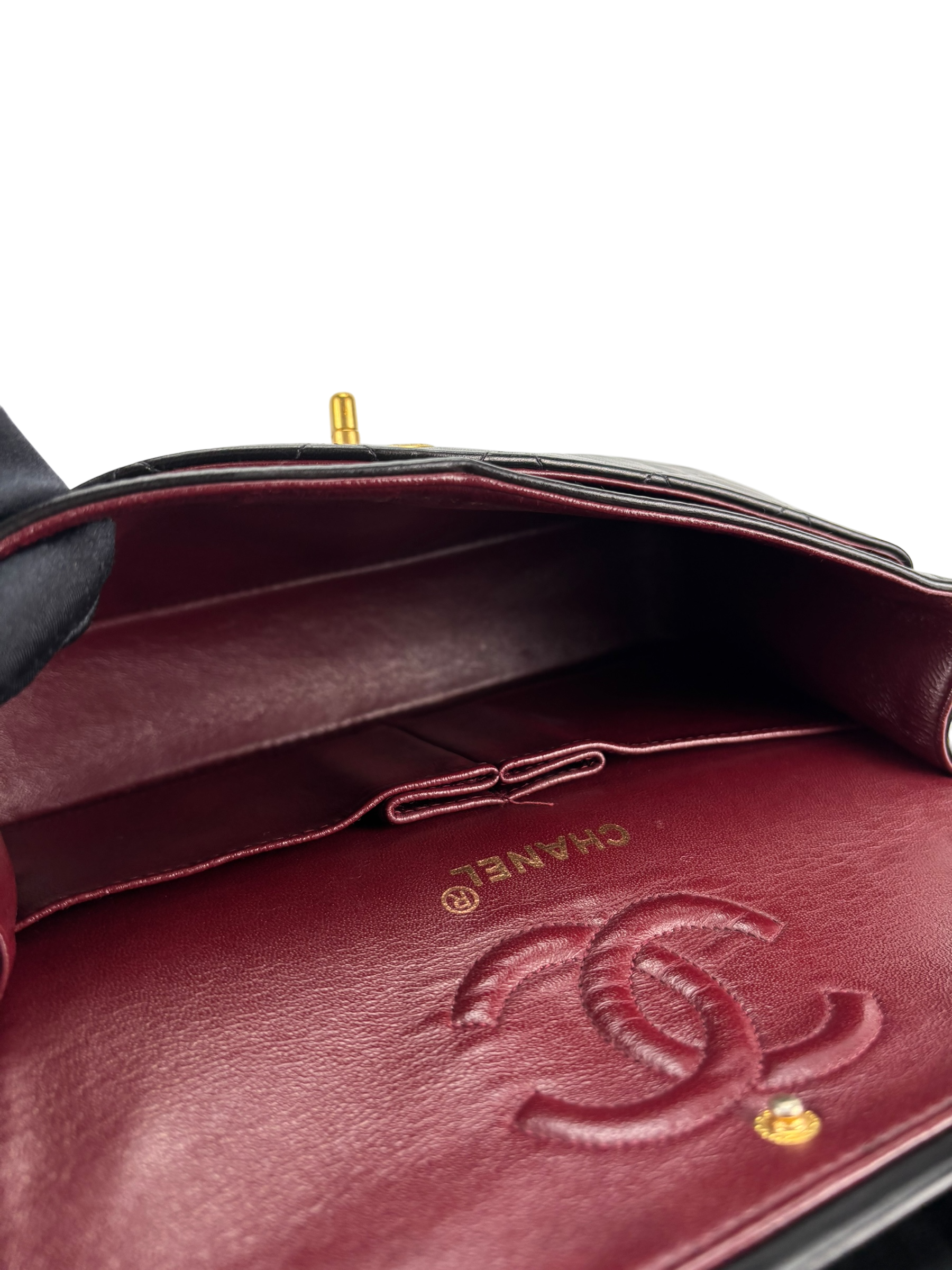 CHANEL - Small Classic Double Flap Bag Black Lambskin Gold Hardware (CF23)