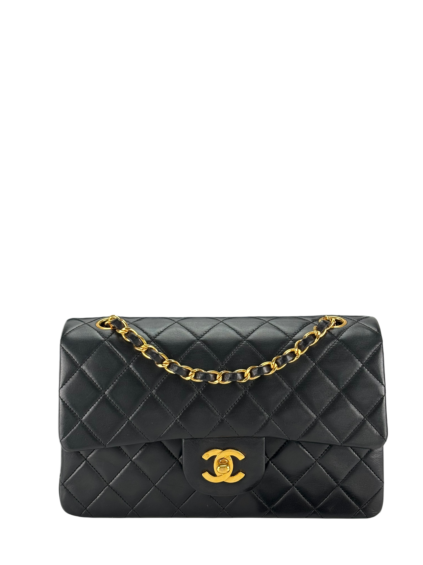 CHANEL - Small Classic Double Flap Bag Black Gold Hardware (CF23)