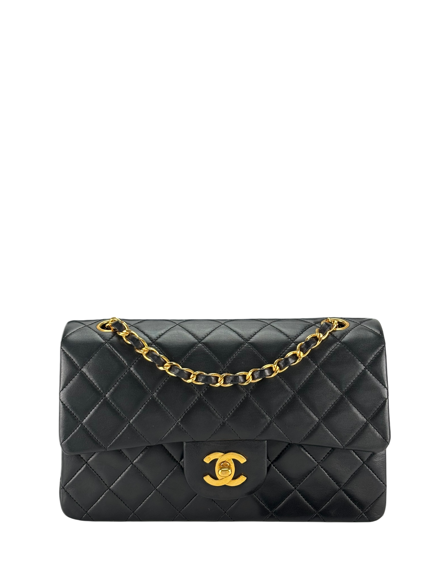 CHANEL - Small Classic Double Flap Bag Black Gold Hardware (CF23)