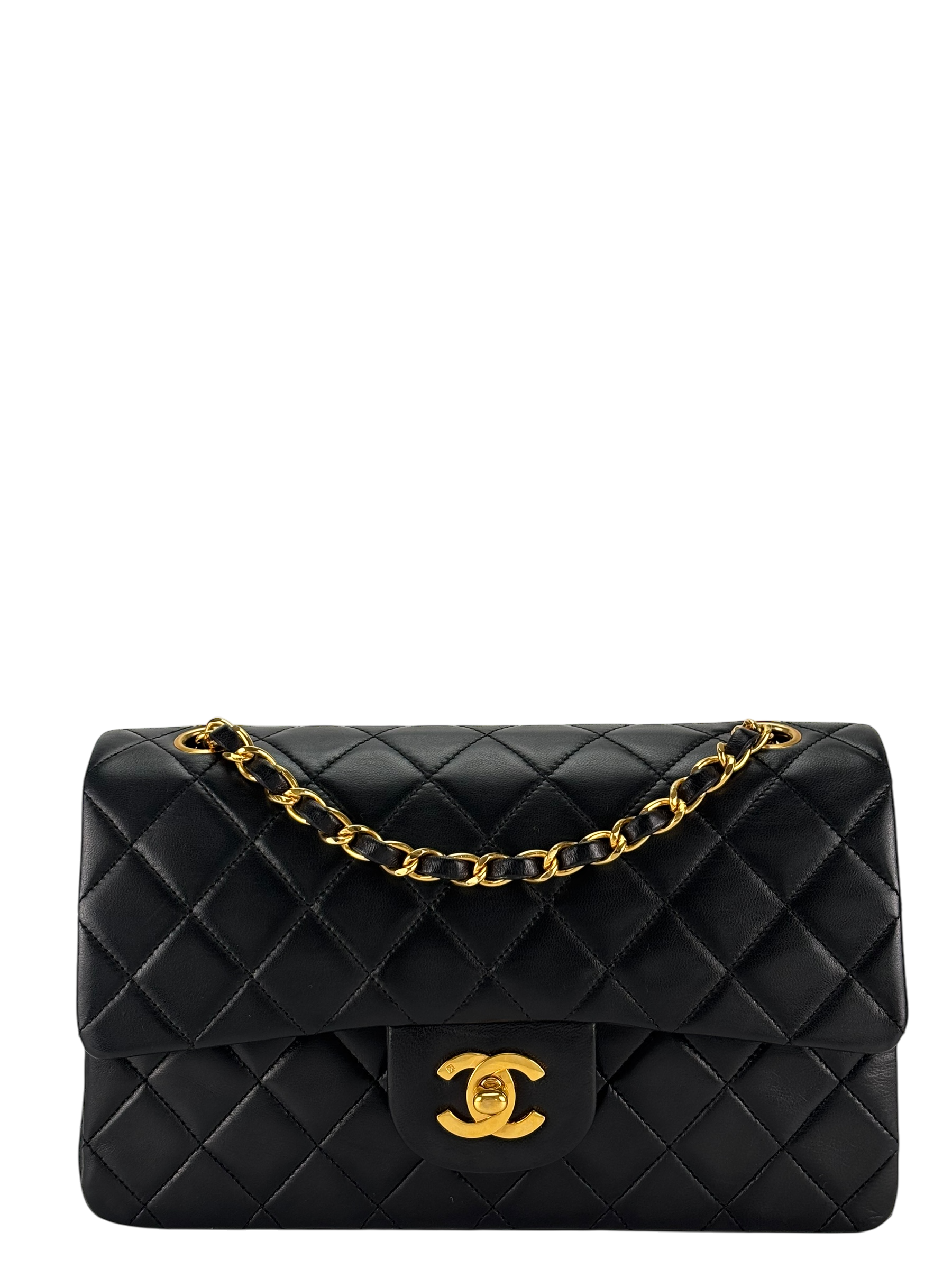 CHANEL - Small Classic Double Flap Bag Black Gold Hardware (CF23)