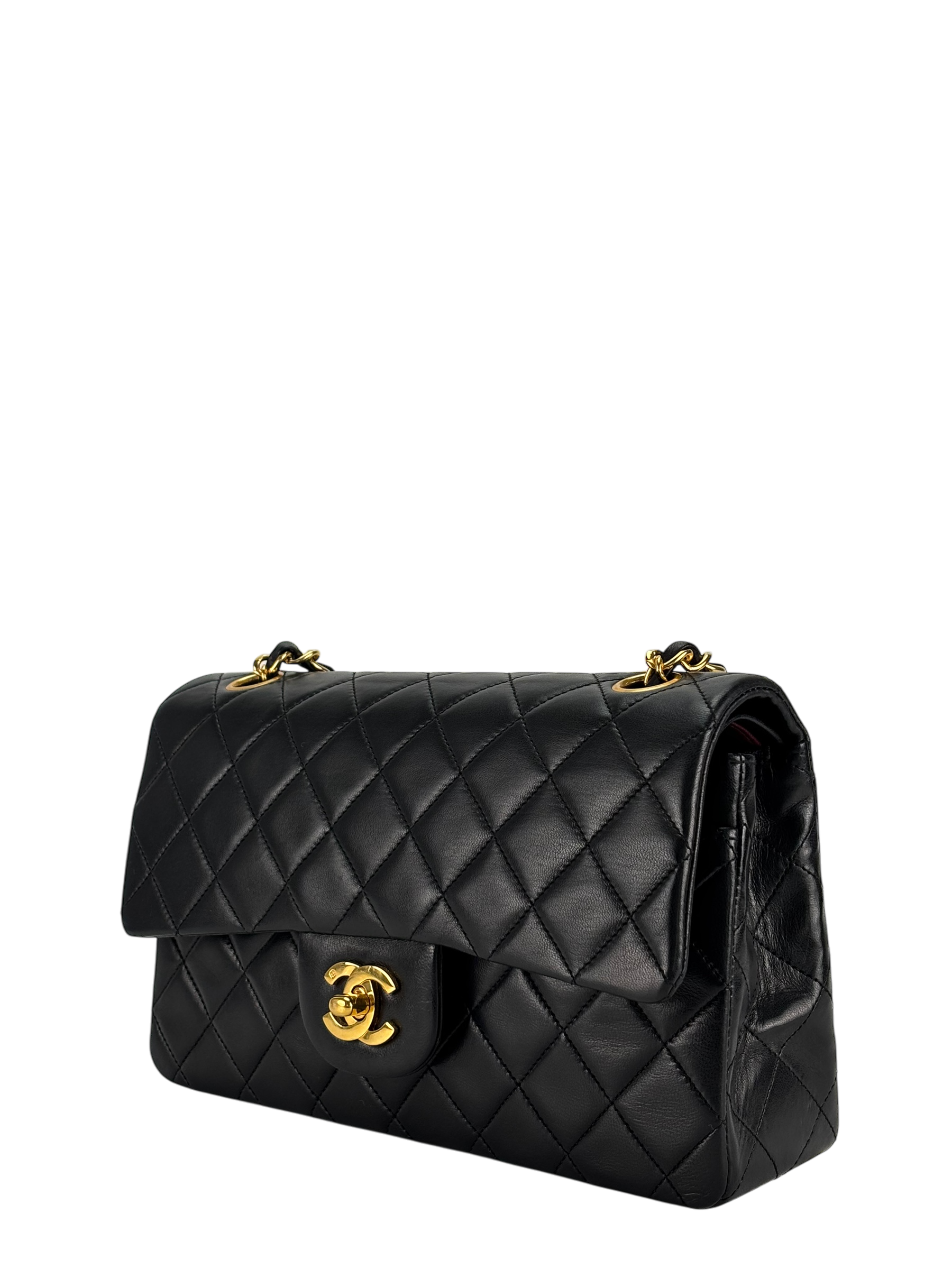 CHANEL - Small Classic Double Flap Bag Black Gold Hardware (CF23)
