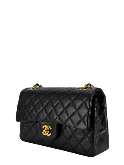 CHANEL - Small Classic Double Flap Bag Black Gold Hardware (CF23)