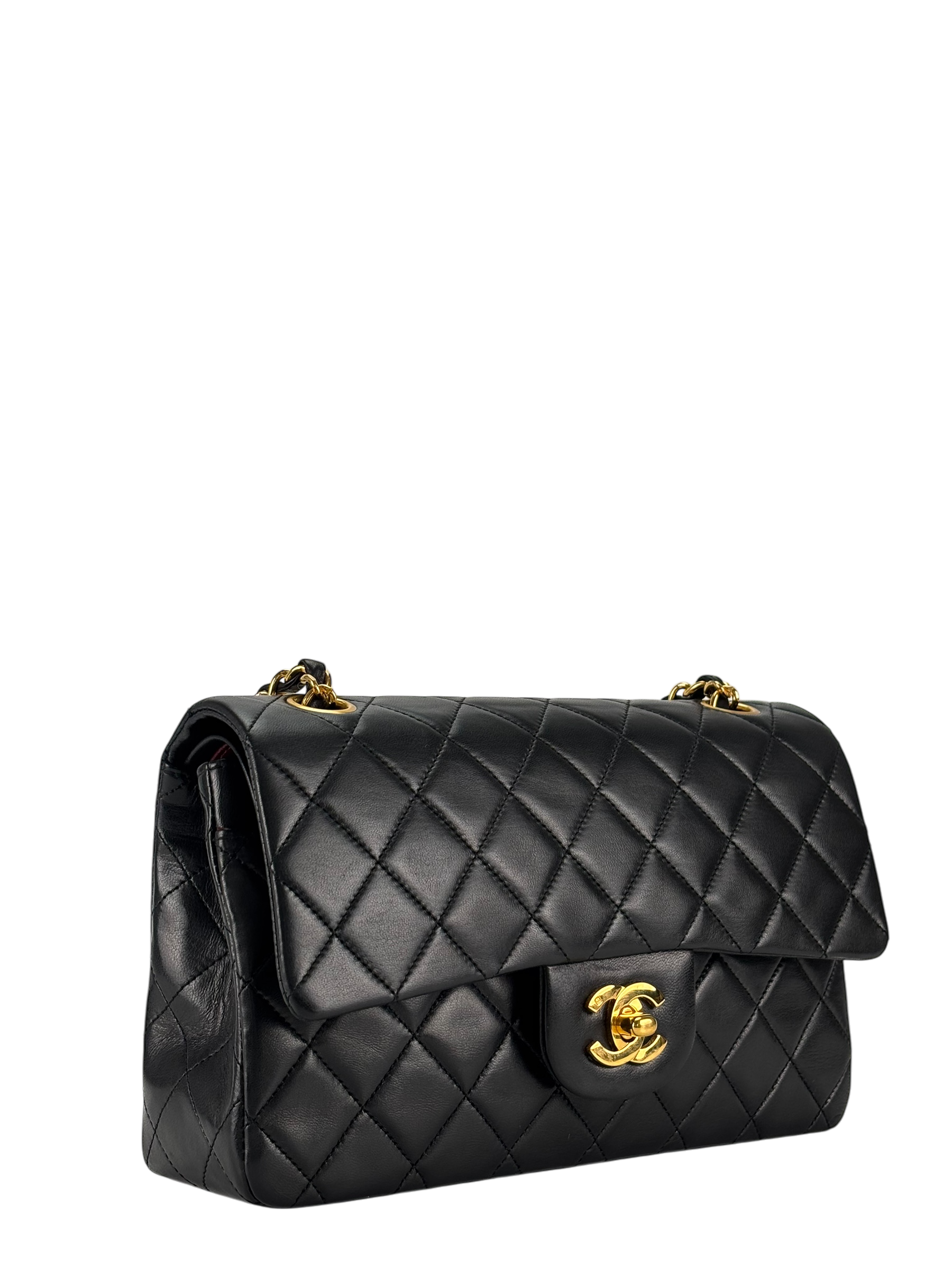 CHANEL - Small Classic Double Flap Bag Black Gold Hardware (CF23)