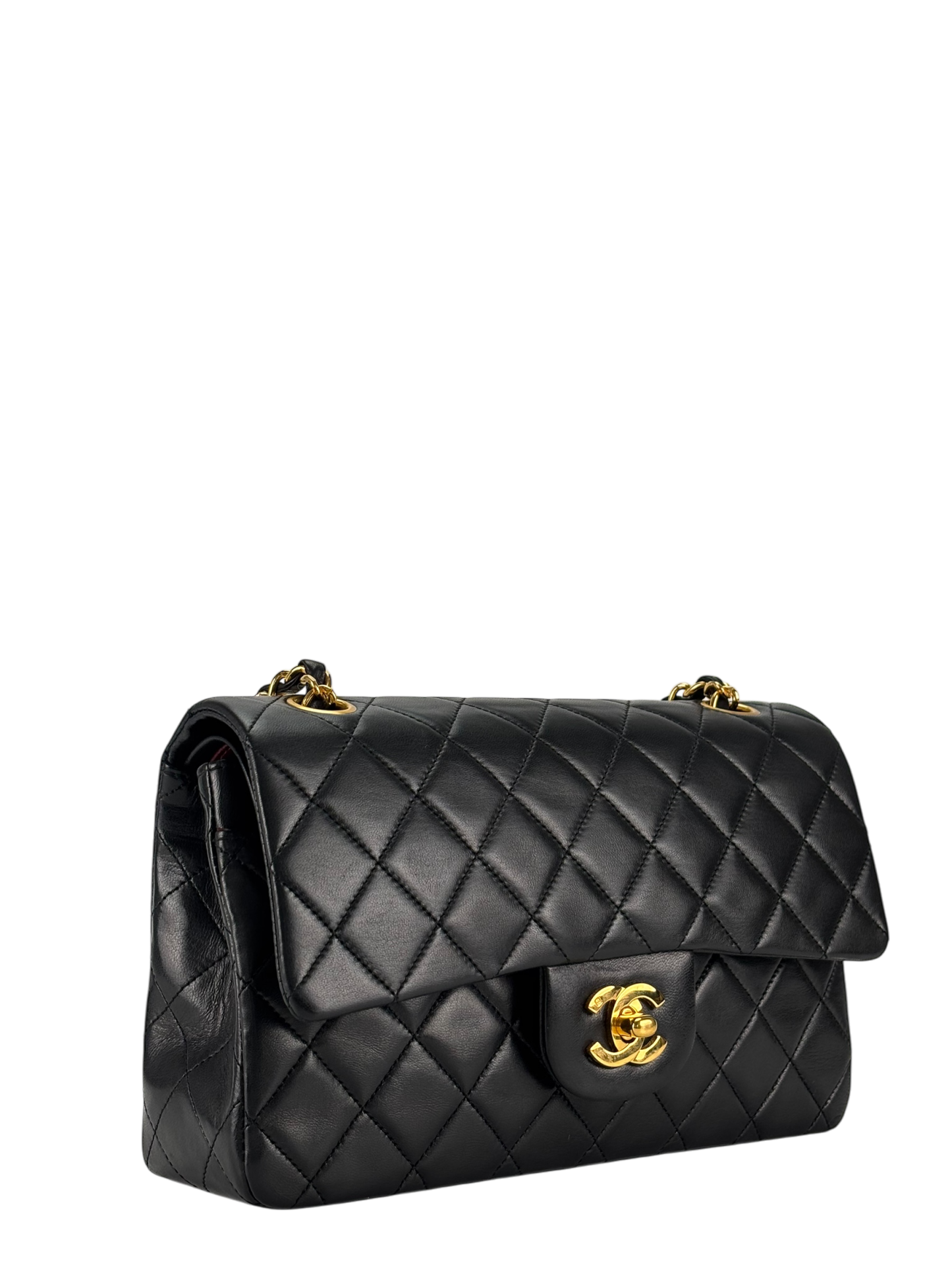 CHANEL - Small Classic Double Flap Bag Black Gold Hardware (CF23)