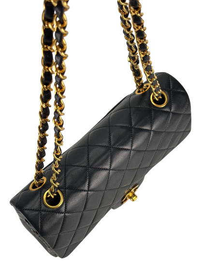 CHANEL - Small Classic Double Flap Bag Black Gold Hardware (CF23)