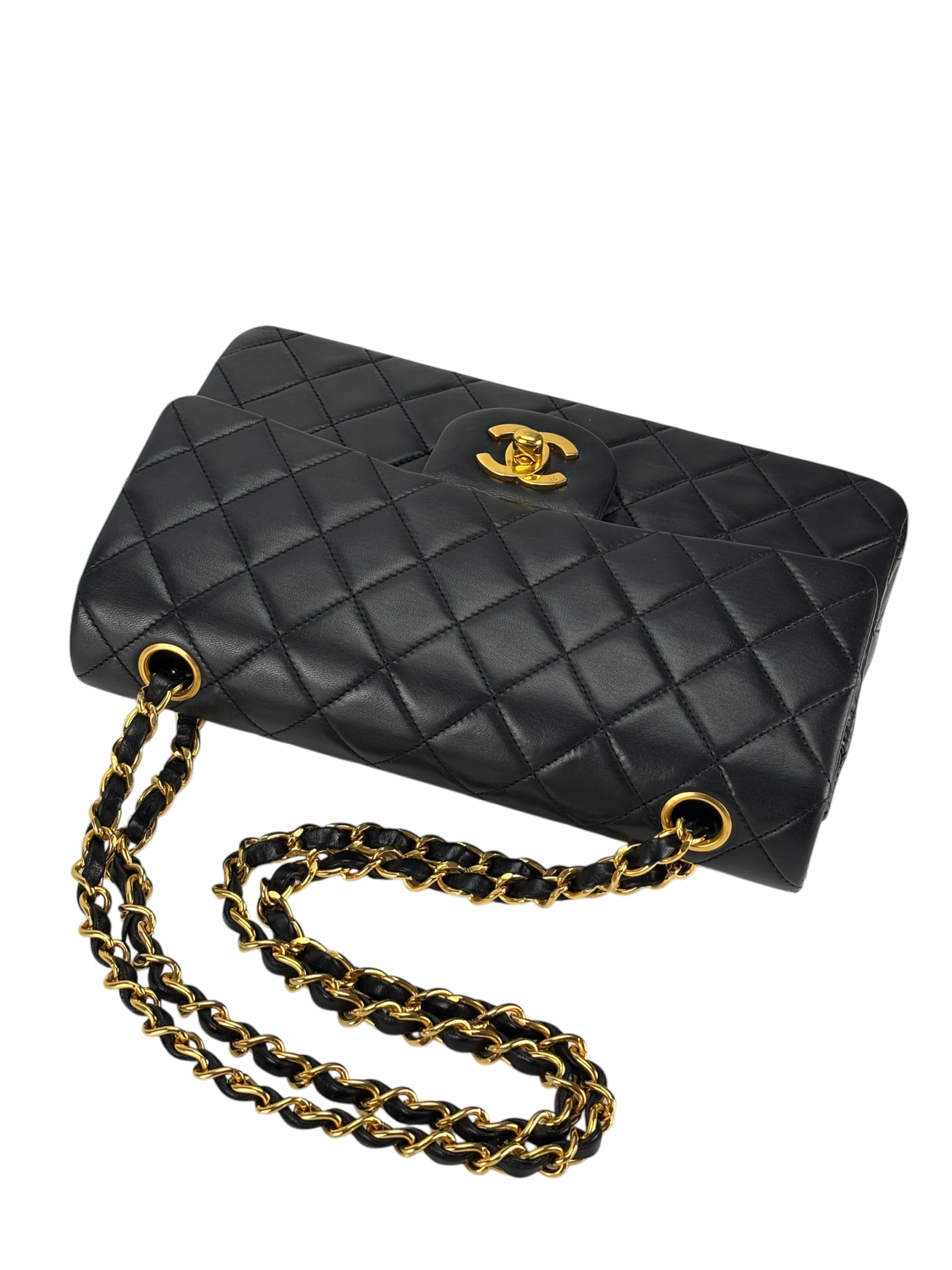 CHANEL - Small Classic Double Flap Bag Black Gold Hardware (CF23)