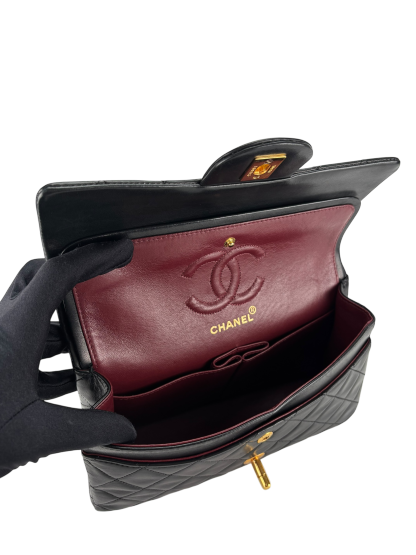 CHANEL - Small Classic Double Flap Bag Black Gold Hardware (CF23)