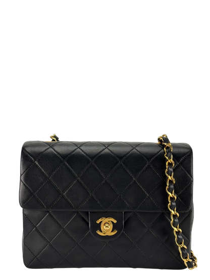 CHANEL - Black Lambskin Mini Classic Square Flap Shoulder Bag 20