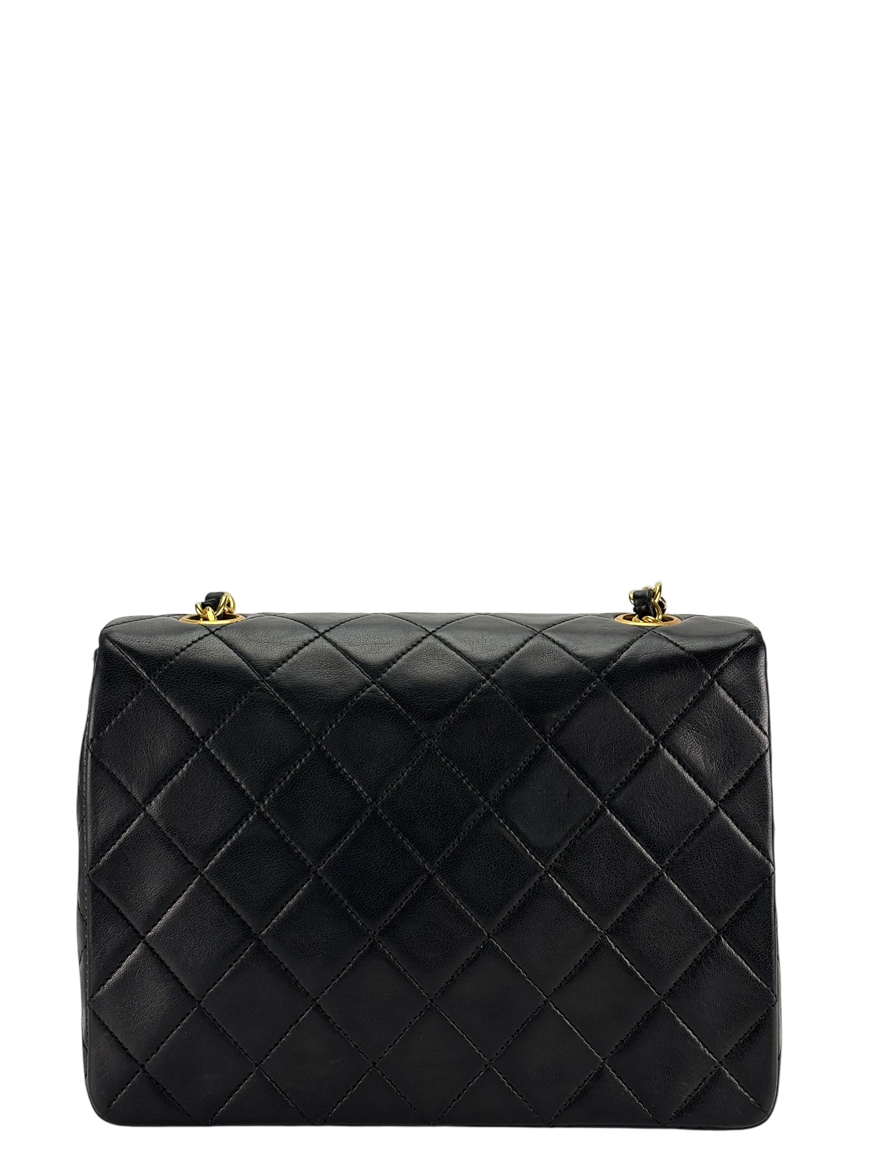 CHANEL - Black Lambskin Mini Classic Square Flap Shoulder Bag 20