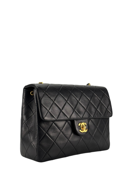 CHANEL - Black Lambskin Mini Classic Square Flap Shoulder Bag 20