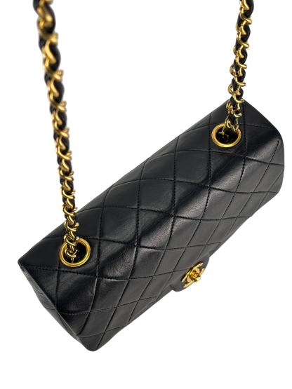 CHANEL - Black Lambskin Mini Classic Square Flap Shoulder Bag 20