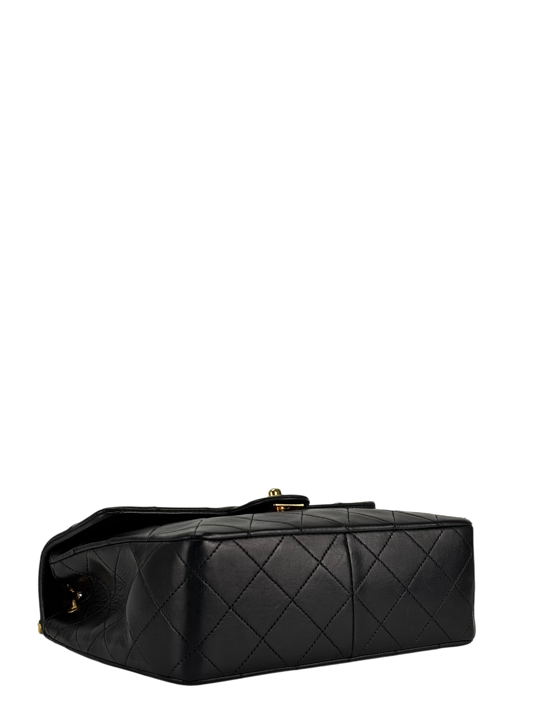 CHANEL - Black Lambskin Mini Classic Square Flap Shoulder Bag 20