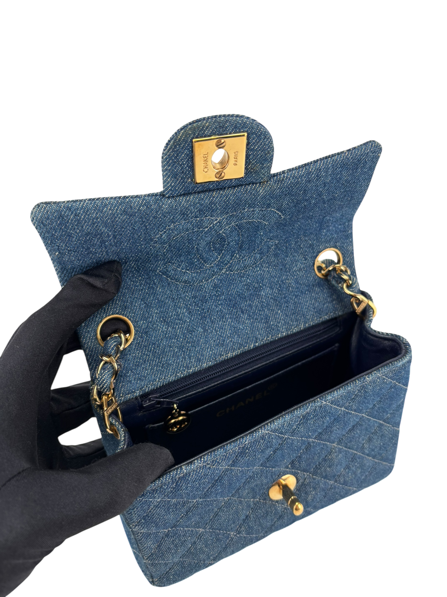 CHANEL - Denim Mini Classic Square Flap Shoulder Bag 17