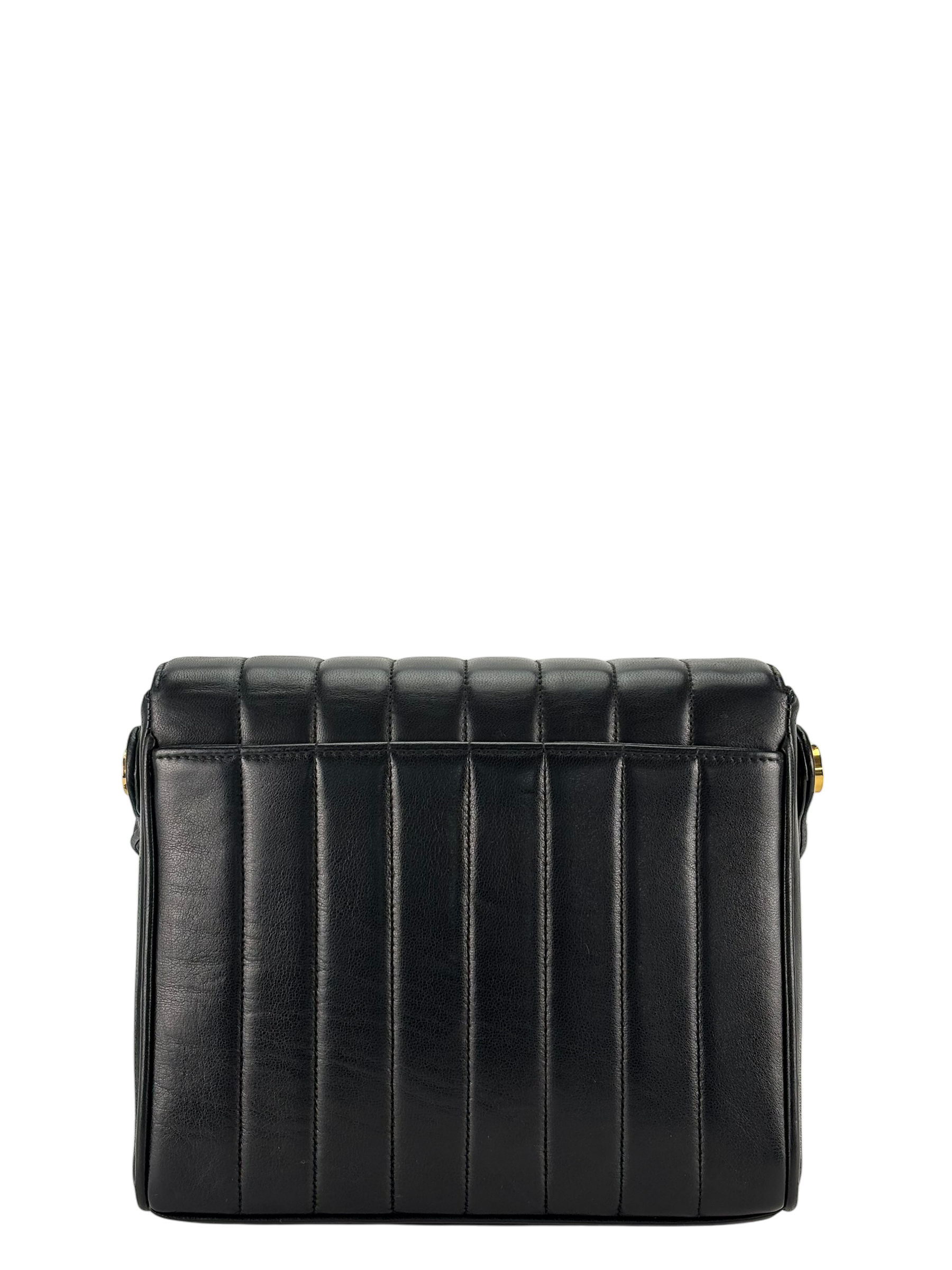 CHANEL - Black Lambskin Vertical Quilt Flap Shoulder Bag
