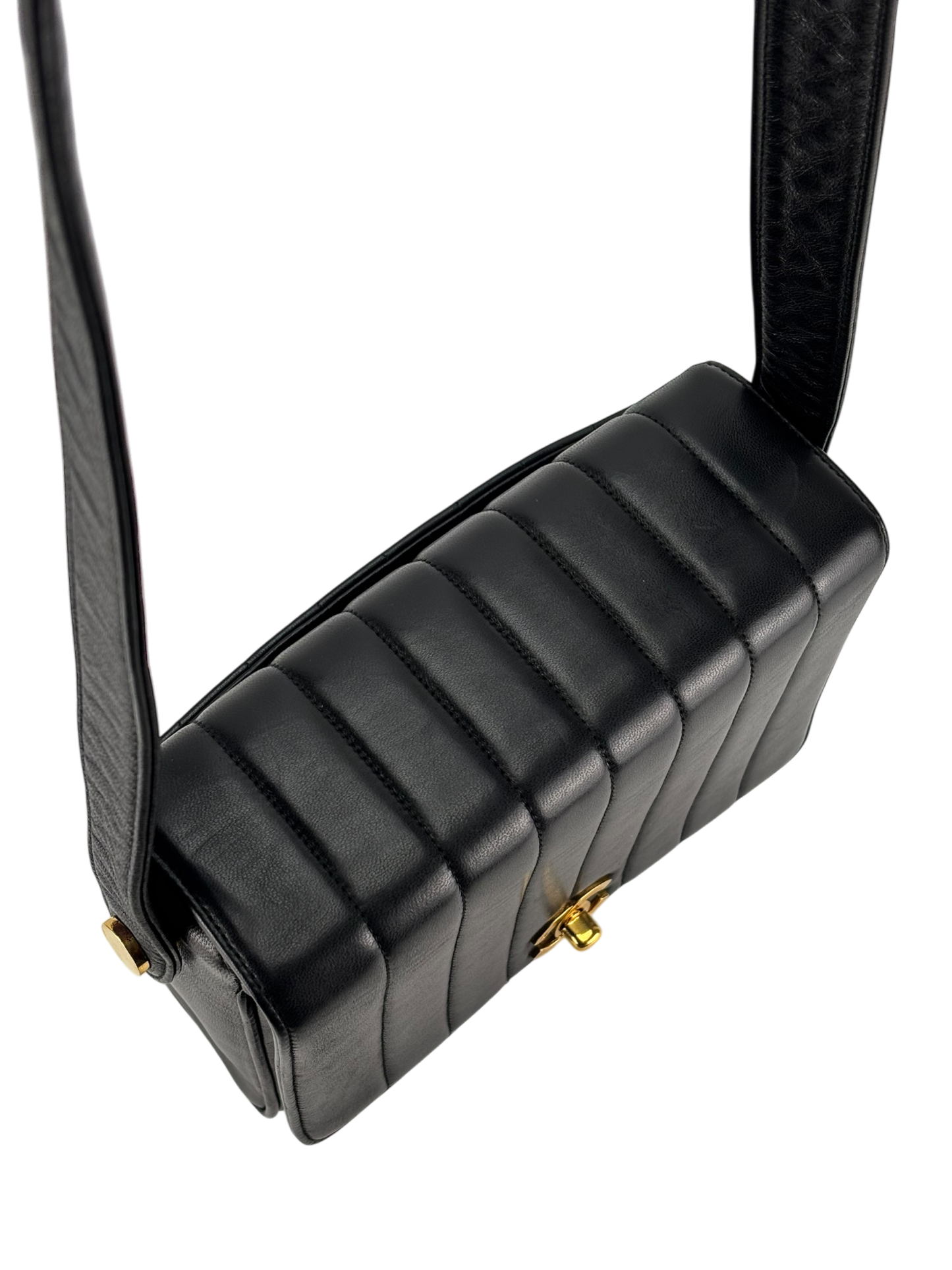 CHANEL - Black Lambskin Vertical Quilt Flap Shoulder Bag