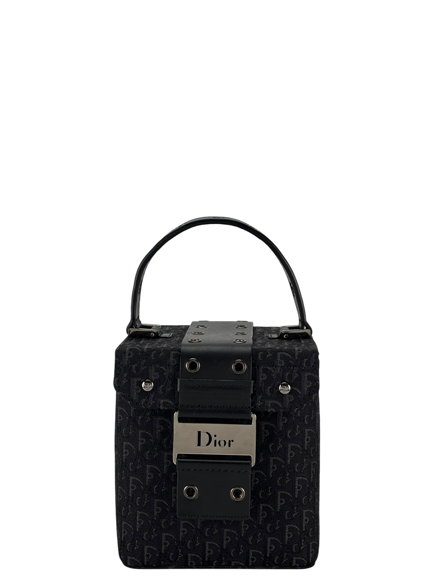 CHRISTIAN DIOR - Monogram Evening Small Silver Top Handle Satchel Box Bag