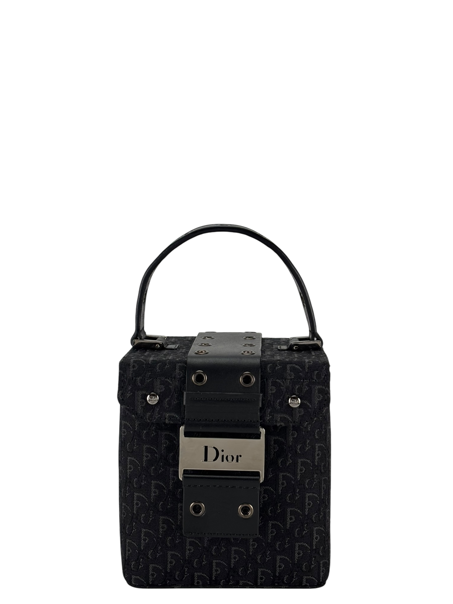 CHRISTIAN DIOR - Monogram Evening Small Silver Top Handle Satchel Box Bag