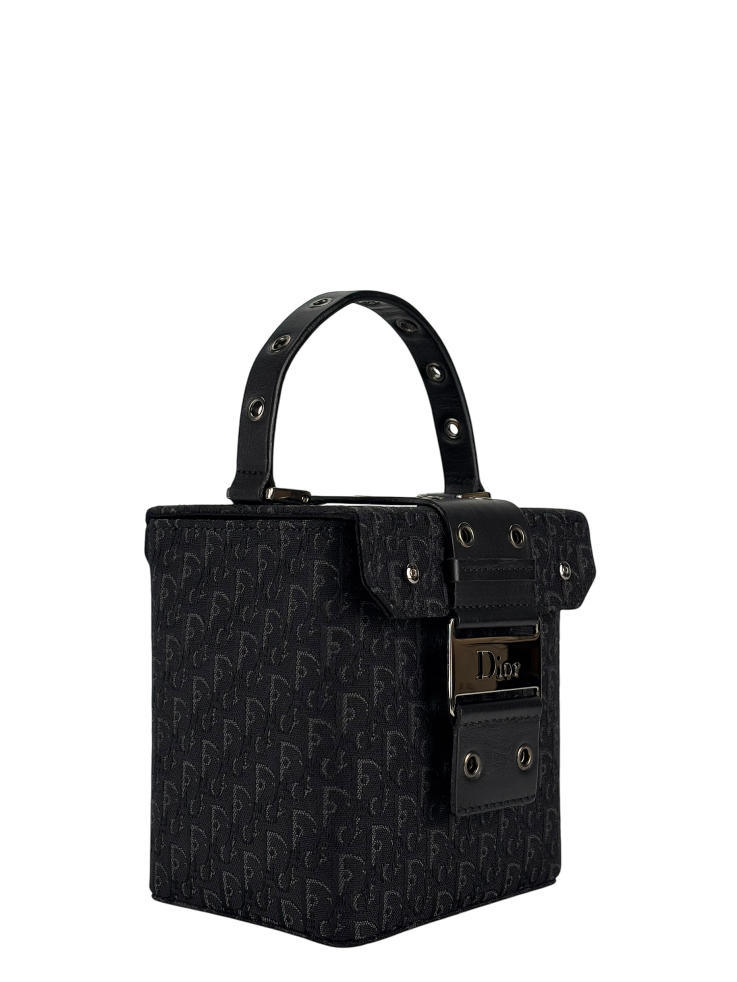 CHRISTIAN DIOR - Monogram Evening Small Silver Top Handle Satchel Box Bag
