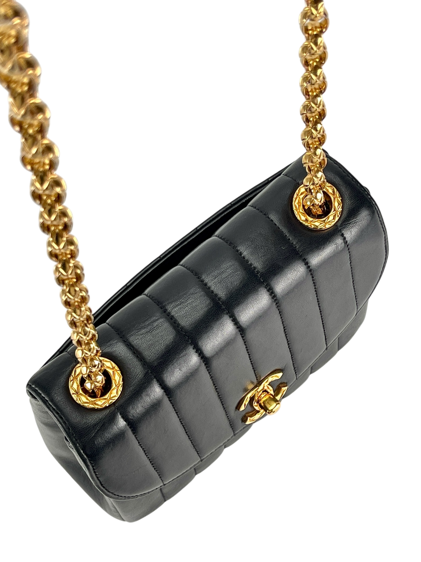 CHANEL - Black Lambskin Mademoiselle Chain Shoulder Bag