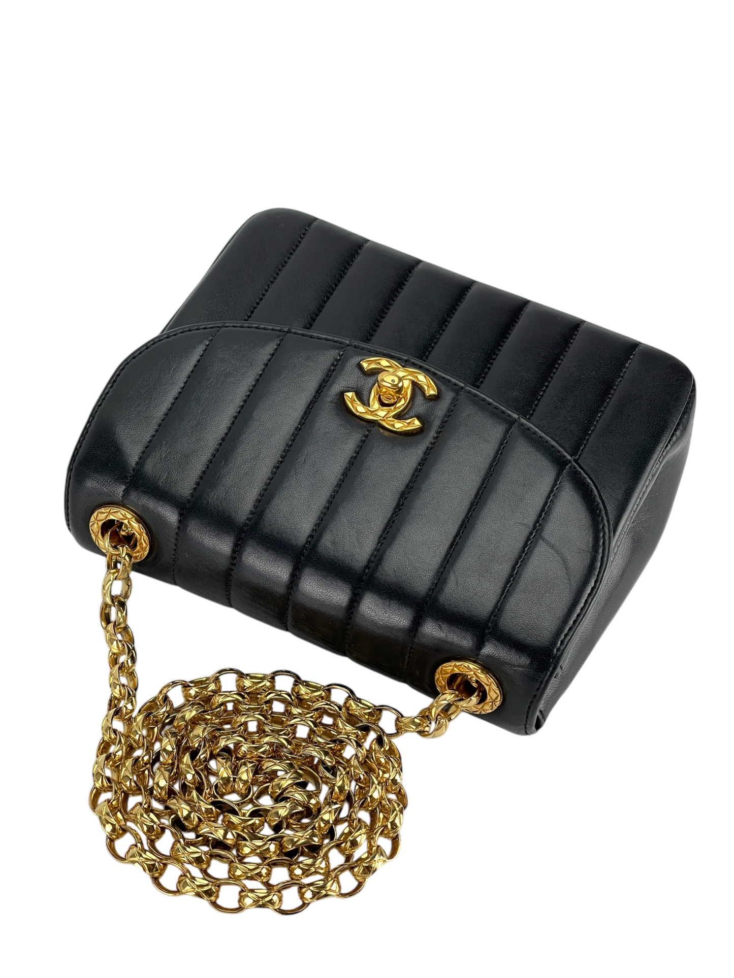 CHANEL - Black Lambskin Mademoiselle Chain Shoulder Bag