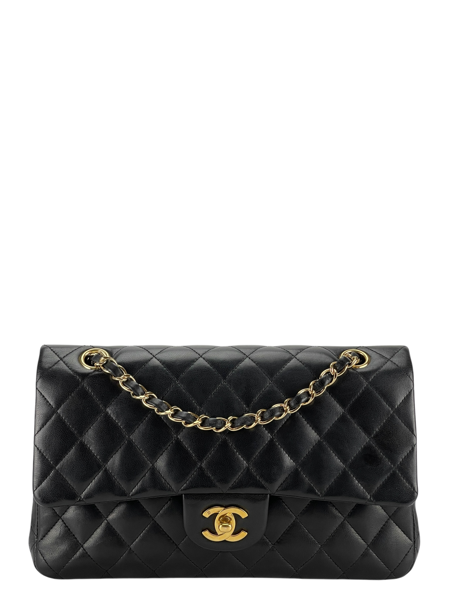 CHANEL - Medium Classic Double Flap Bag Black Lambskin Gold Hardware (CF25)