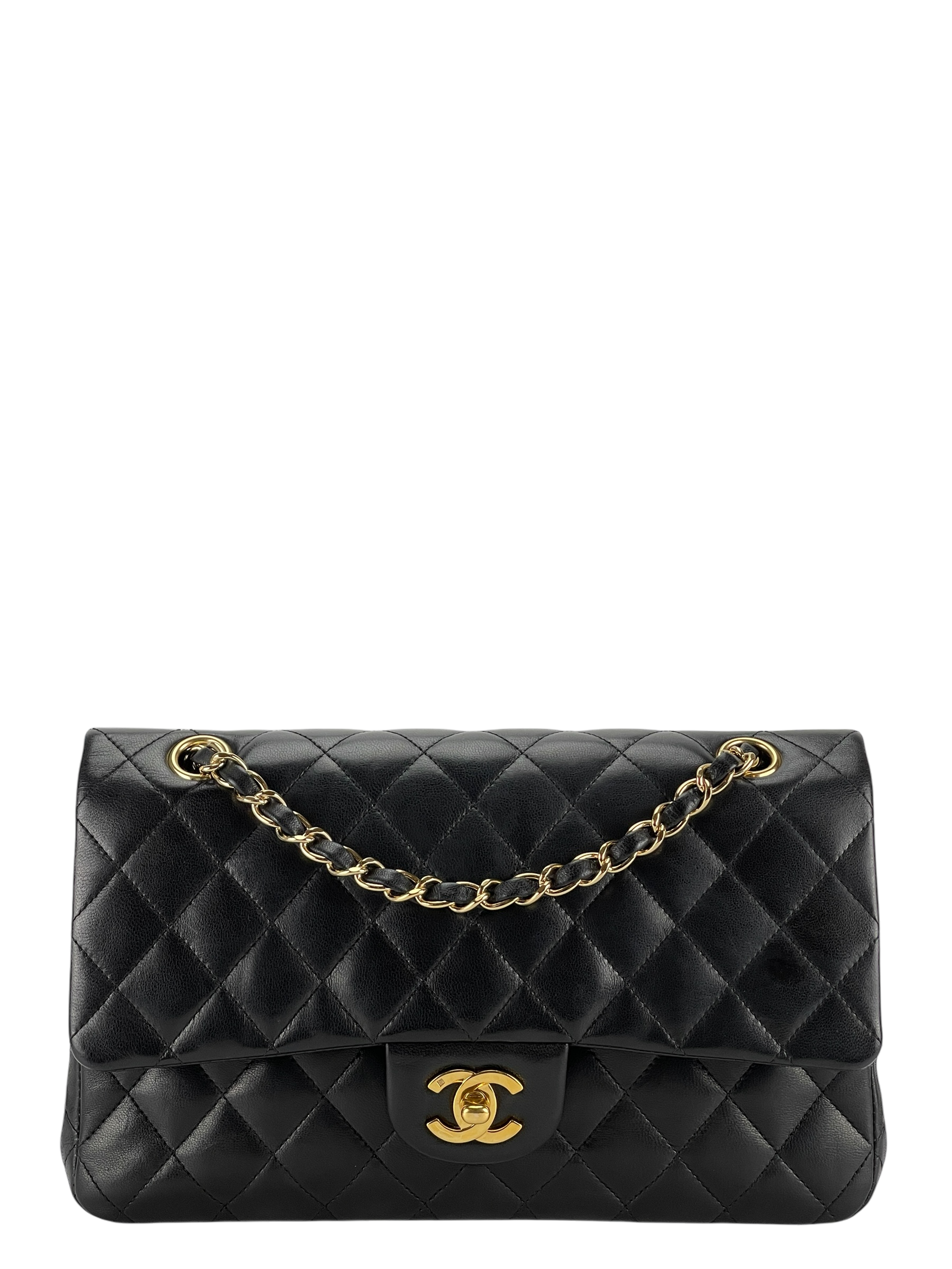 CHANEL - Medium Classic Double Flap Bag Black Lambskin Gold Hardware (CF25)