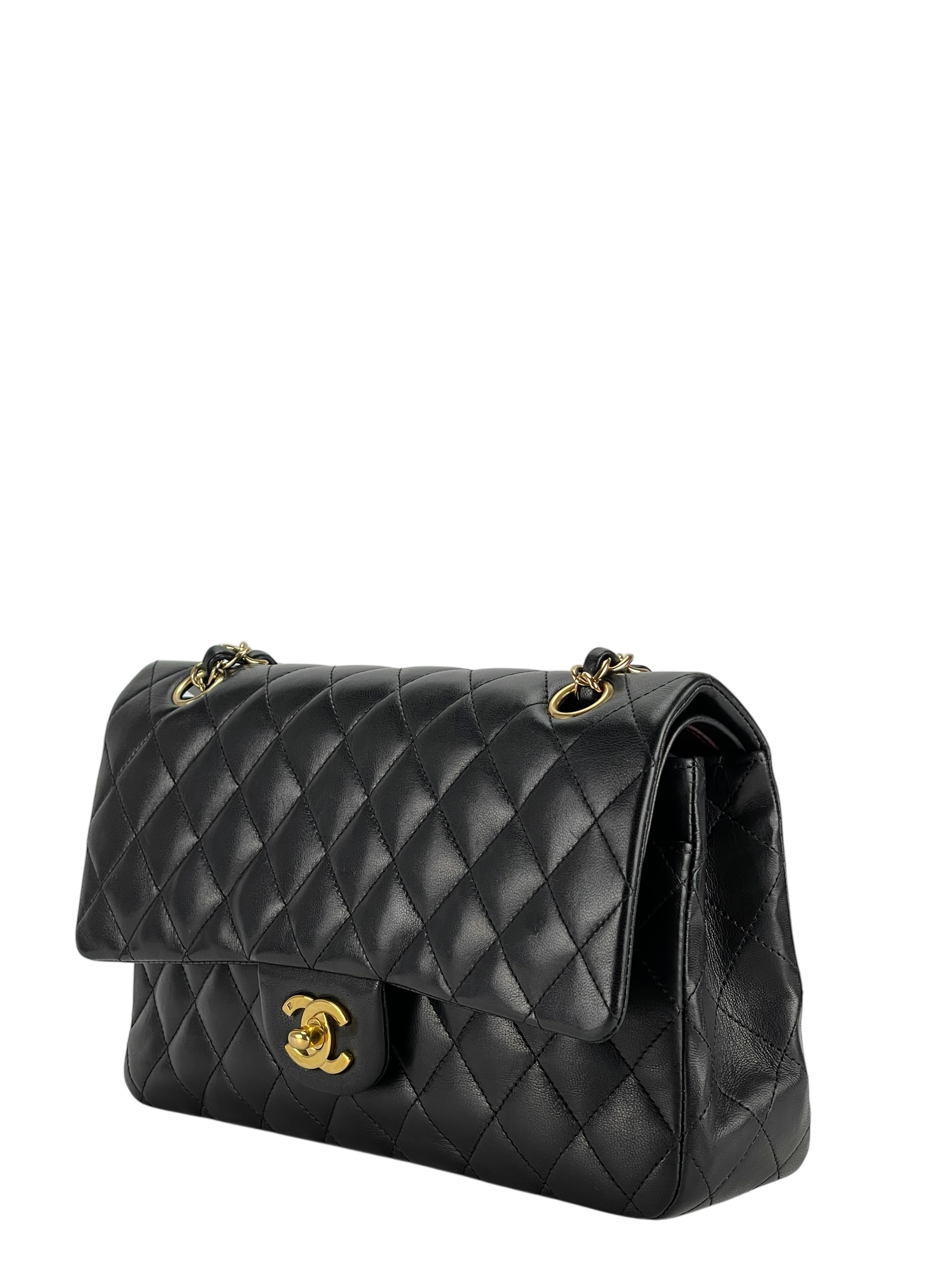 CHANEL - Medium Classic Double Flap Bag Black Lambskin Gold Hardware (CF25)
