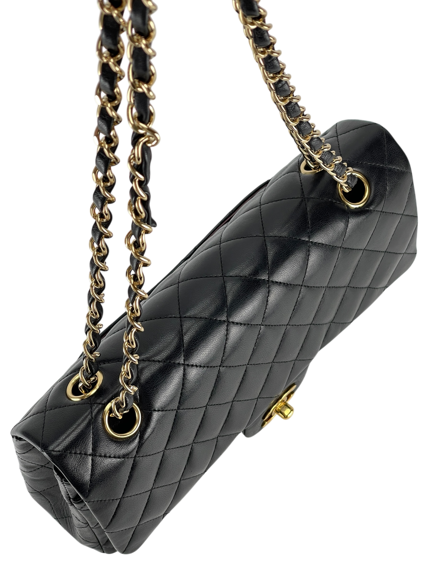 CHANEL - Medium Classic Double Flap Bag Black Lambskin Gold Hardware (CF25)