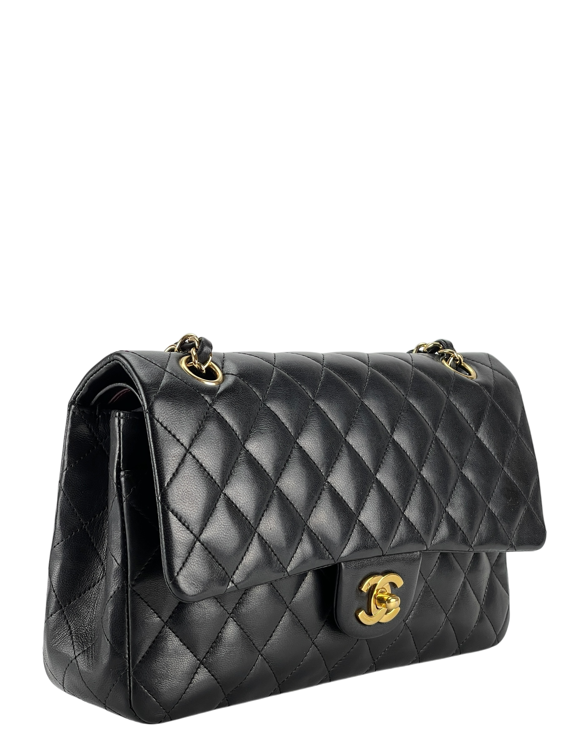 CHANEL - Medium Classic Double Flap Bag Black Lambskin Gold Hardware (CF25)