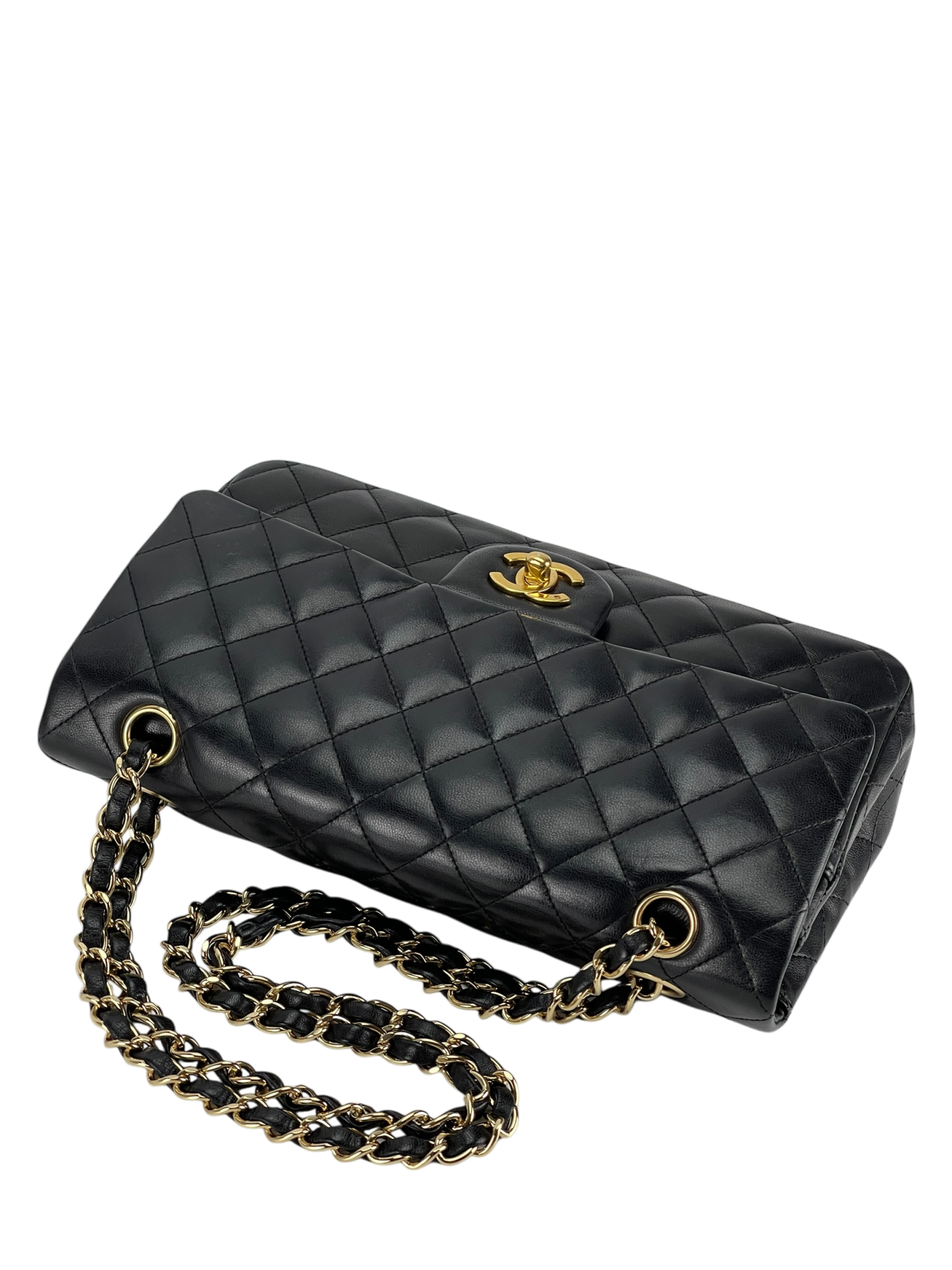 CHANEL - Medium Classic Double Flap Bag Black Lambskin Gold Hardware (CF25)