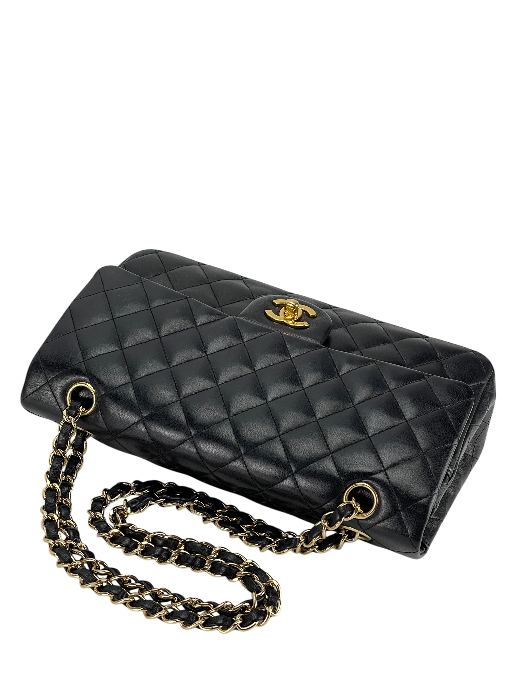 CHANEL - Medium Classic Double Flap Bag Black Lambskin Gold Hardware (CF25)
