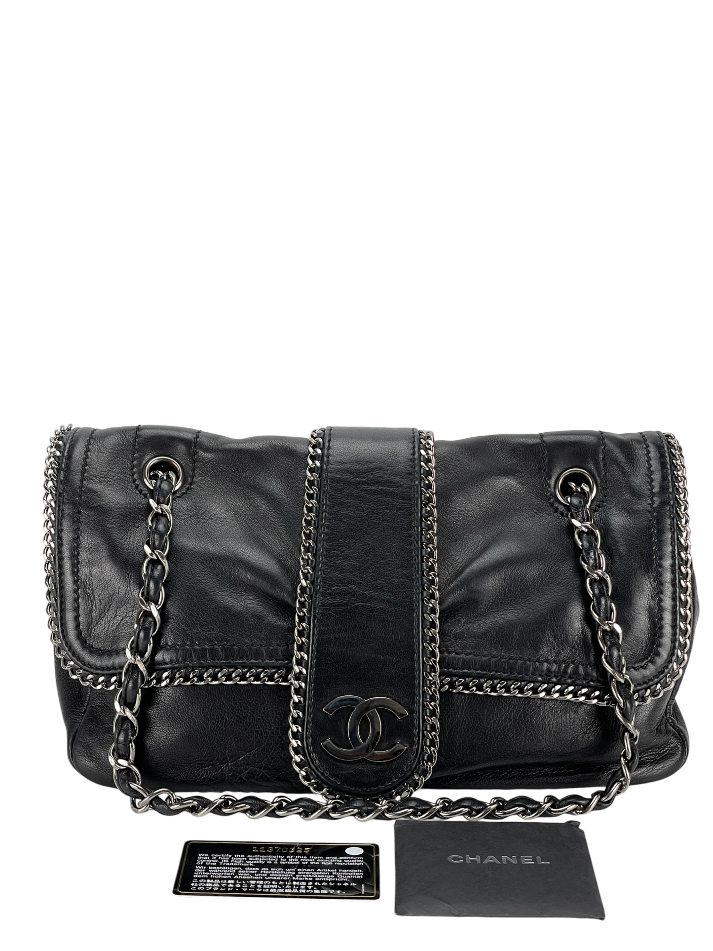 CHANEL - Black Lambskin Medium Single Flap Bag Silver Hardware