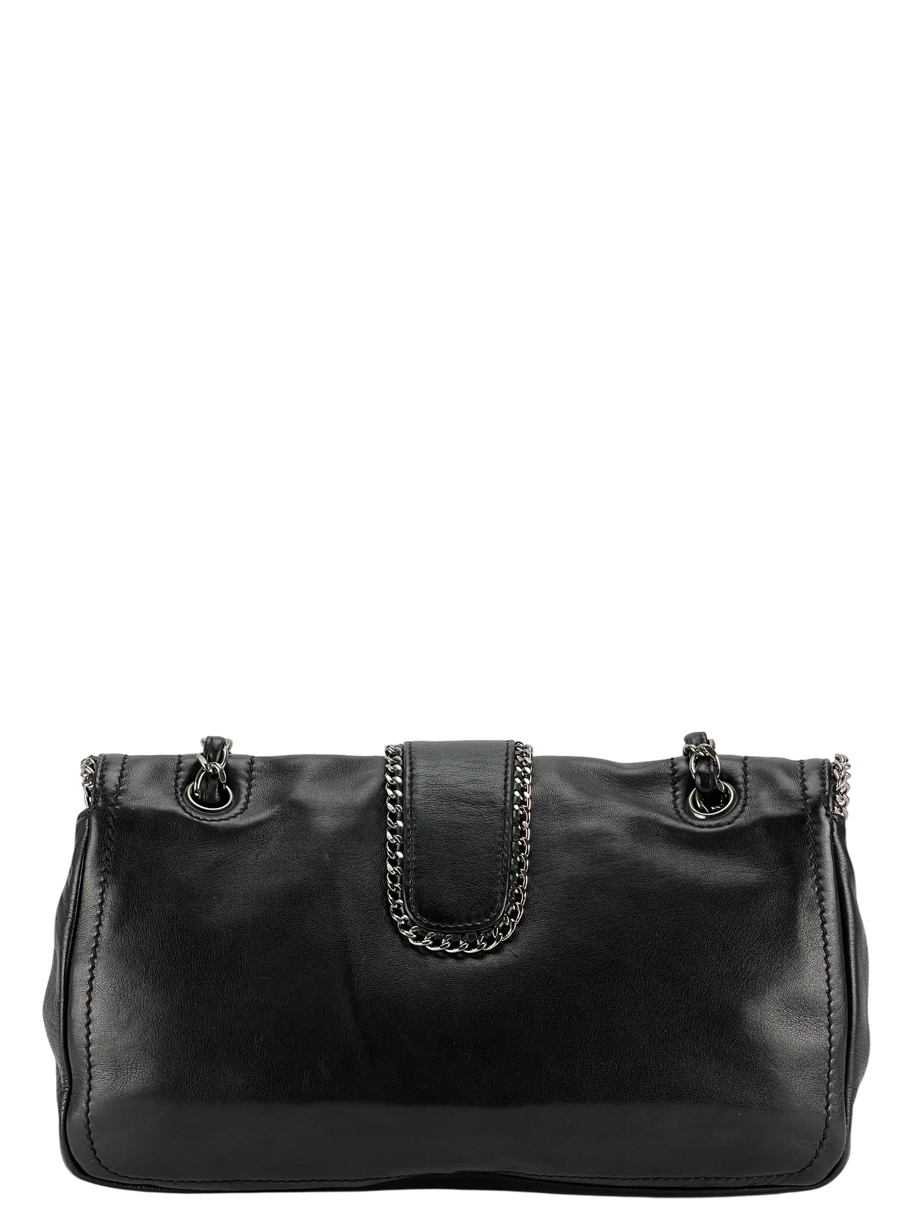 CHANEL - Black Lambskin Medium Single Flap Bag Silver Hardware