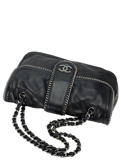 CHANEL - Black Lambskin Medium Single Flap Bag Silver Hardware