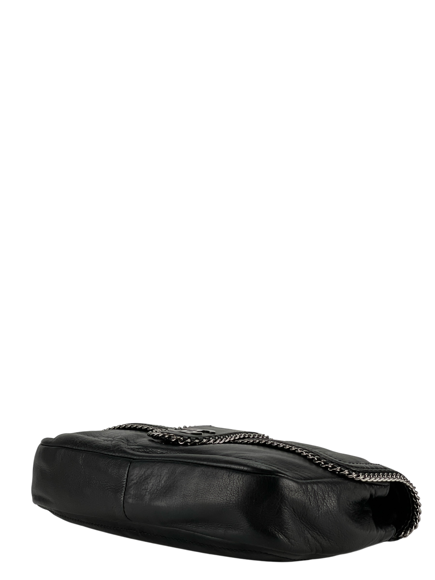 CHANEL - Black Lambskin Medium Single Flap Bag Silver Hardware
