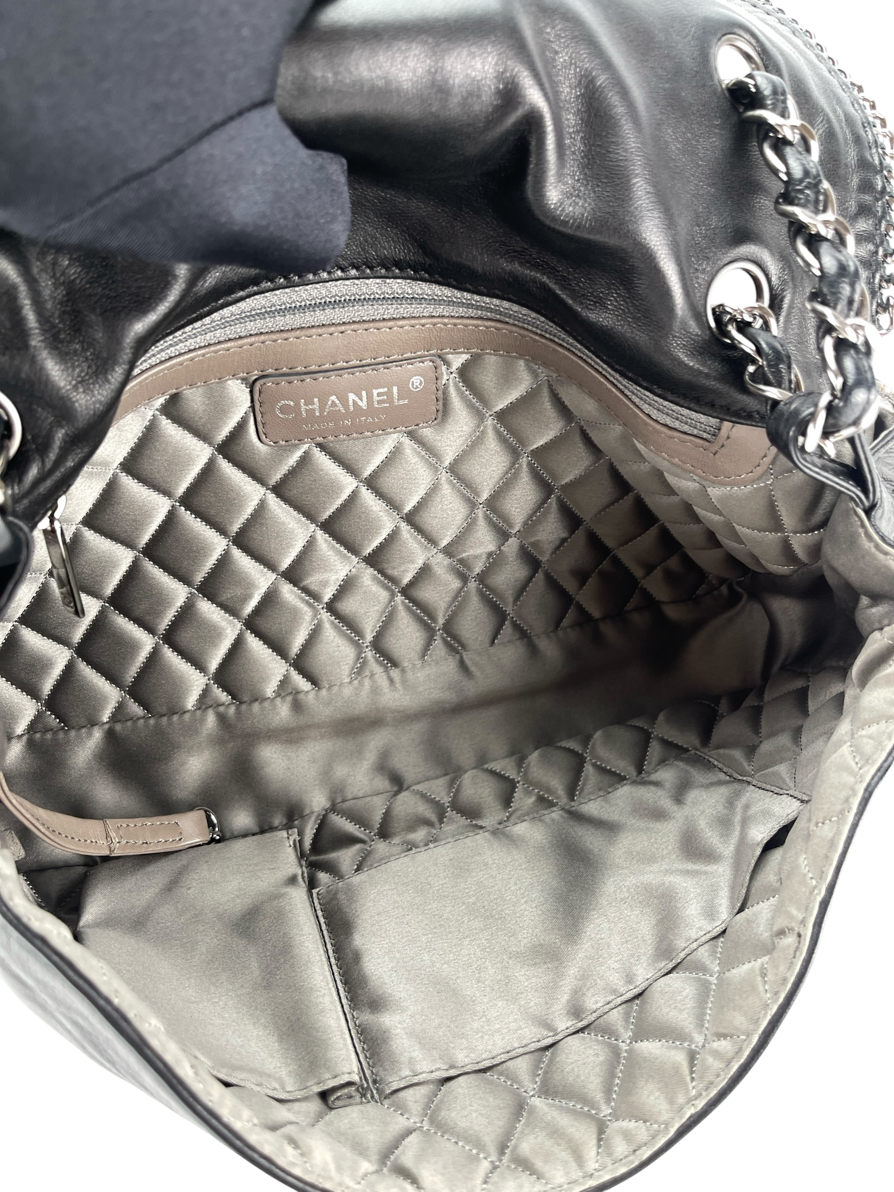 CHANEL - Black Lambskin Medium Single Flap Bag Silver Hardware