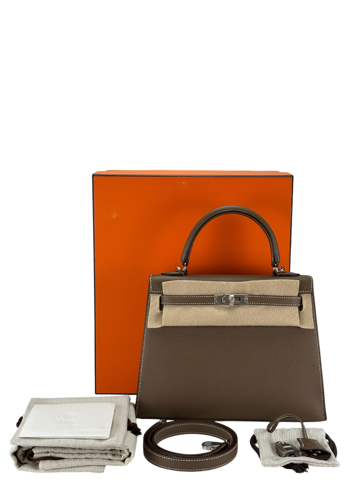 HERMES - Kelly 25 Etoupe Epsom Palladium Hardware