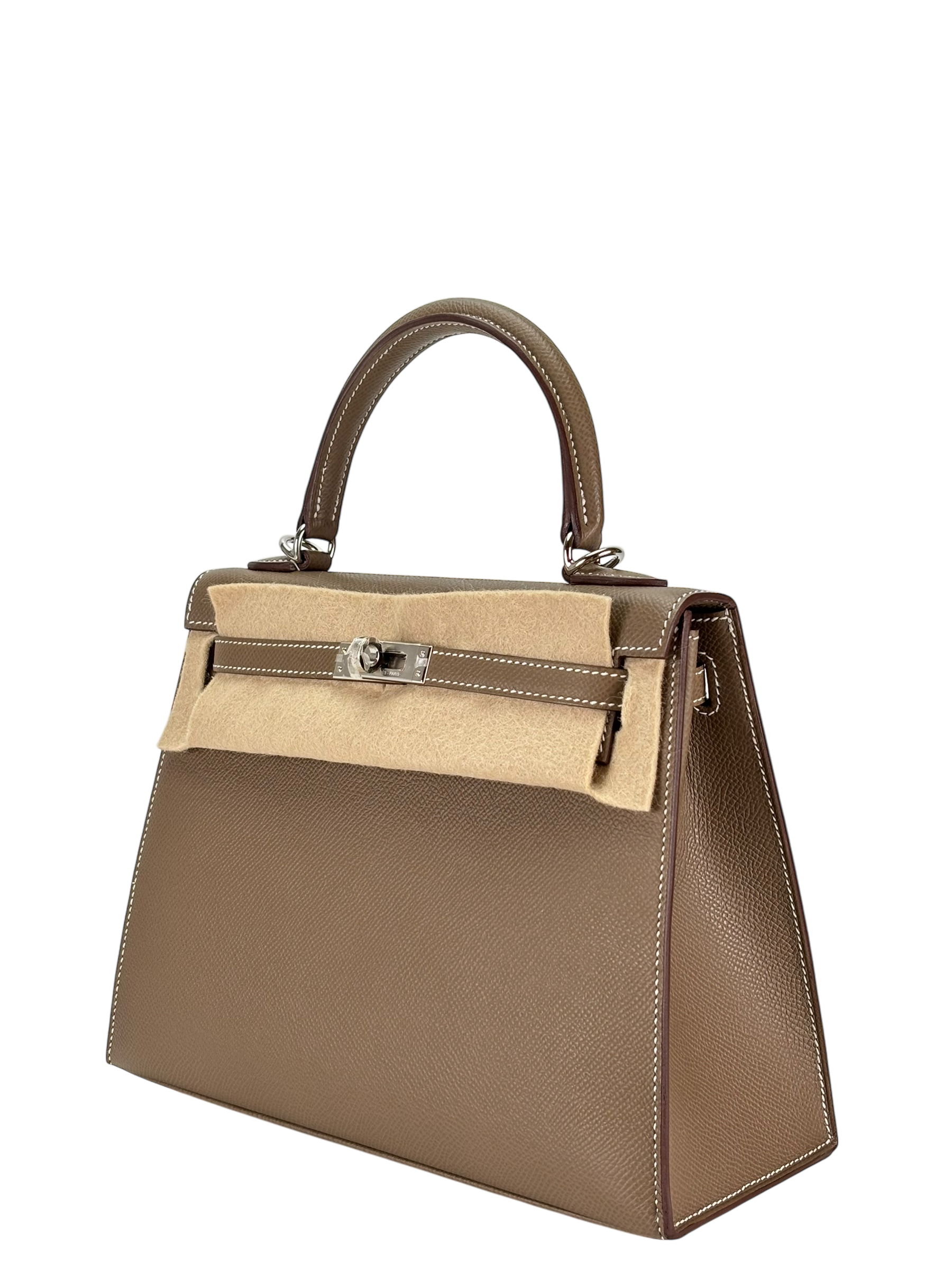 HERMES - Kelly 25 Etoupe Epsom Palladium Hardware