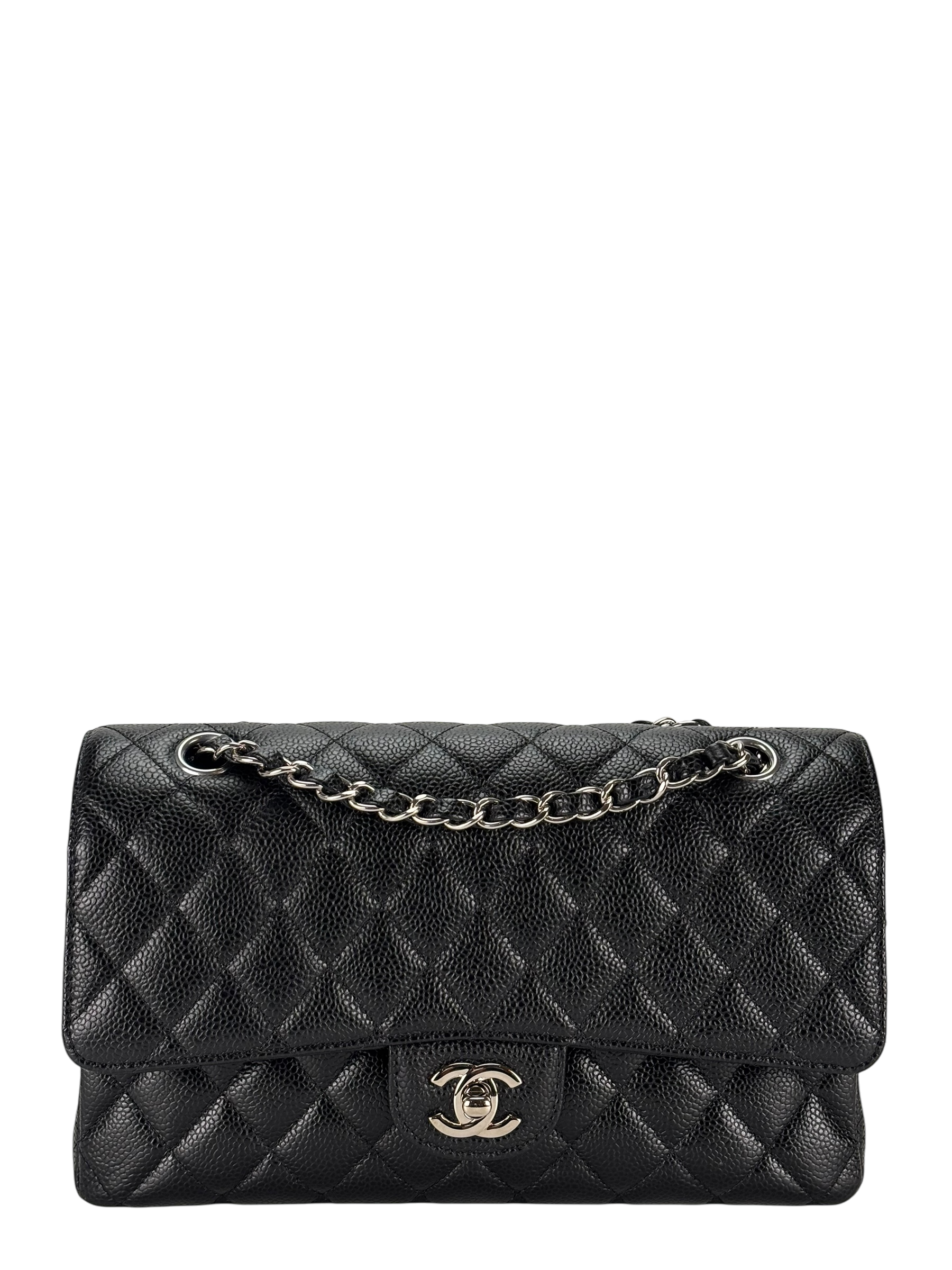 CHANEL - Medium Classic Double Flap Bag Black Caviar Sliver Hardware (CF25)