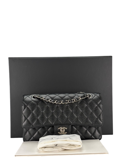 CHANEL - Medium Classic Double Flap Bag Black Caviar Sliver Hardware (CF25)