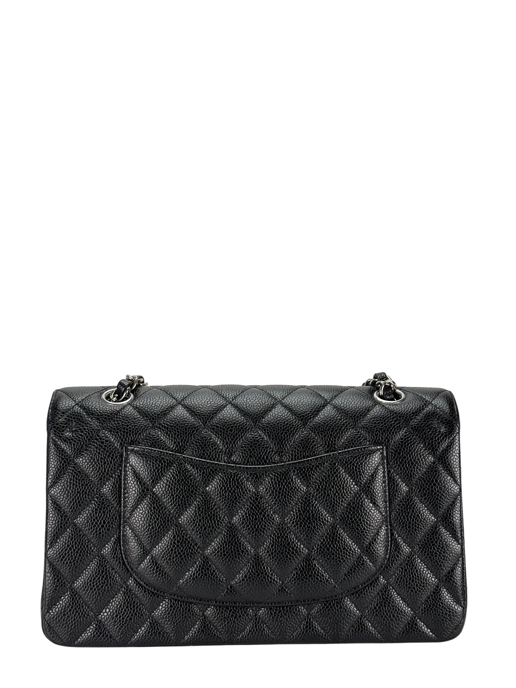 CHANEL - Medium Classic Double Flap Bag Black Caviar Sliver Hardware (CF25)
