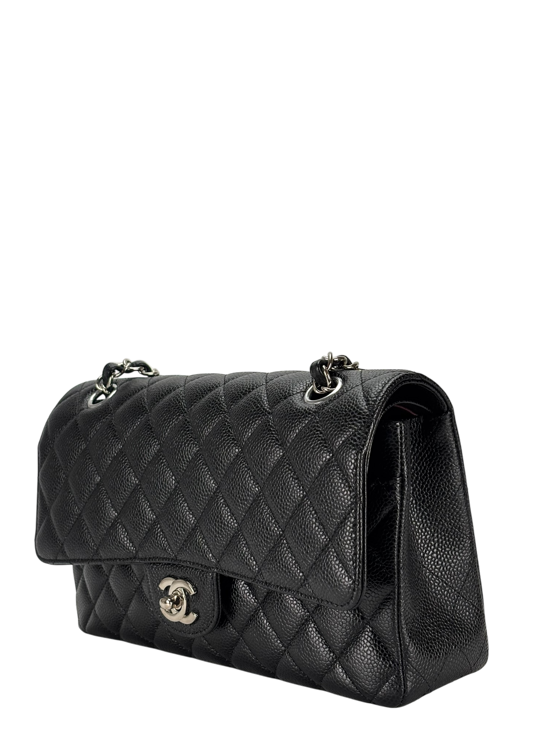 CHANEL - Medium Classic Double Flap Bag Black Caviar Sliver Hardware (CF25)