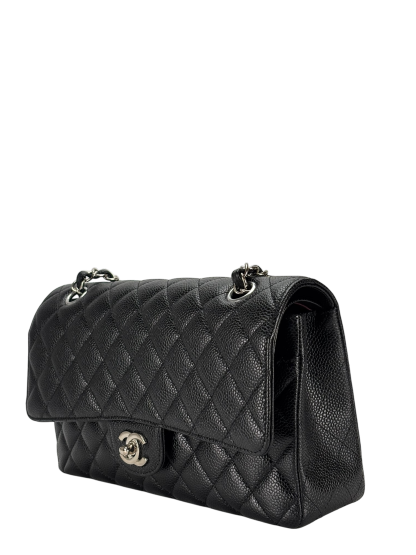 CHANEL - Medium Classic Double Flap Bag Black Caviar Sliver Hardware (CF25)