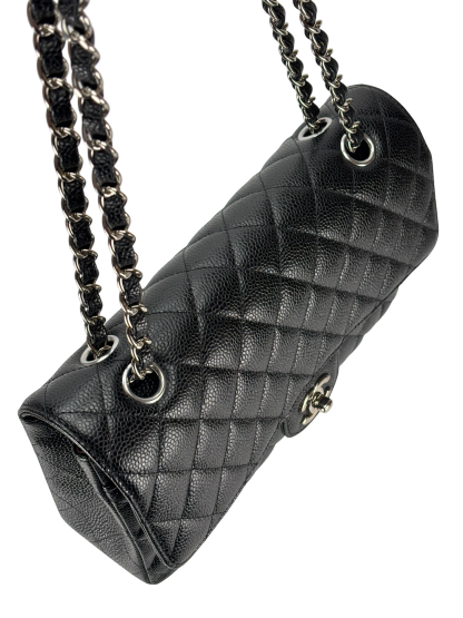 CHANEL - Medium Classic Double Flap Bag Black Caviar Sliver Hardware (CF25)